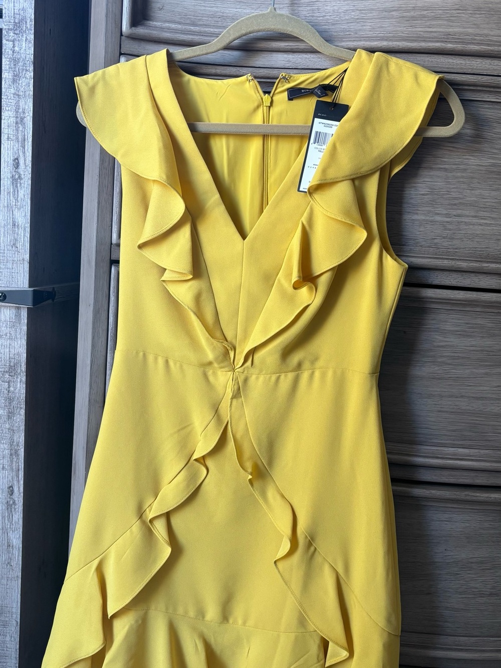 BCBG Yellow Ruffle V-Neck Mini Dress - Picture 2 of 5
